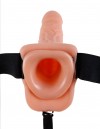 Телесный полый страпон с вибрацией Vibrating Hollow Strap-On with Balls - 24 см. фото 4 — pink-kiss