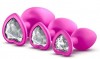 Набор розовых анальных пробок с прозрачным кристаллом-сердечком Bling Plugs Training Kit фото 1 — pink-kiss