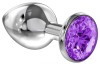 Большая серебристая анальная пробка Diamond Purple Sparkle Large с фиолетовым кристаллом - 8 см. фото 1 — pink-kiss