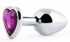 Серебристая анальная пробка с фиолетовым кристаллом-сердечком - 8 см. фото 1 — pink-kiss