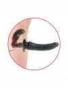 Черный страпон с вагинальной пробкой Deluxe Vibrating Penetrix Strap-On - 19 см. фото 3 — pink-kiss