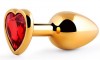 Золотистая анальная пробка с красным стразом-сердечком - 8 см. фото 1 — pink-kiss