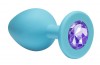 Малая голубая анальная пробка Emotions Cutie Small с фиолетовым кристаллом - 7,5 см. фото 2 — pink-kiss