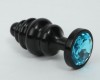 Черная фигурная анальная пробка с голубым кристаллом - 8,2 см. фото 1 — pink-kiss
