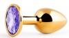 Золотистая анальная пробка с фиолетовым стразом - 7,2 см. фото 1 — pink-kiss