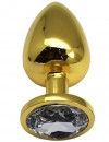 Золотистая анальная пробка с прозрачным кристаллом - 9 см. фото 1 — pink-kiss