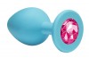 Малая голубая анальная пробка Emotions Cutie Small с розовым кристаллом - 7,5 см. фото 2 — pink-kiss