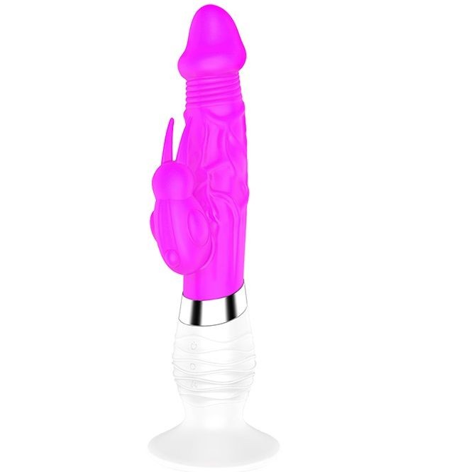 Фиолетовый вибратор BELLA с клиторальным стимулятором - 26 см. фото 1 — pink-kiss
