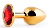 Золотистая анальная пробка с красным стразом - 7,2 см. фото 1 — pink-kiss