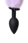 Черная анальная втулка с фиолетово-белым хвостом - размер S фото 9 — pink-kiss