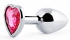 Серебристая анальная пробка с розовым кристаллом-сердечком - 7 см. фото 1 — pink-kiss