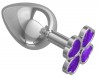 Серебристая анальная пробка-клевер с фиолетовым кристаллом - 9,5 см. фото 1 — pink-kiss