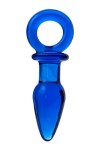 Синяя анальная пробка из стекла с ручкой-кольцом - 14 см. фото 1 — pink-kiss