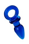 Синяя анальная пробка из стекла с ручкой-кольцом - 14 см. фото 2 — pink-kiss