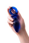 Синяя анальная пробка из стекла с ручкой-кольцом - 14 см. фото 3 — pink-kiss