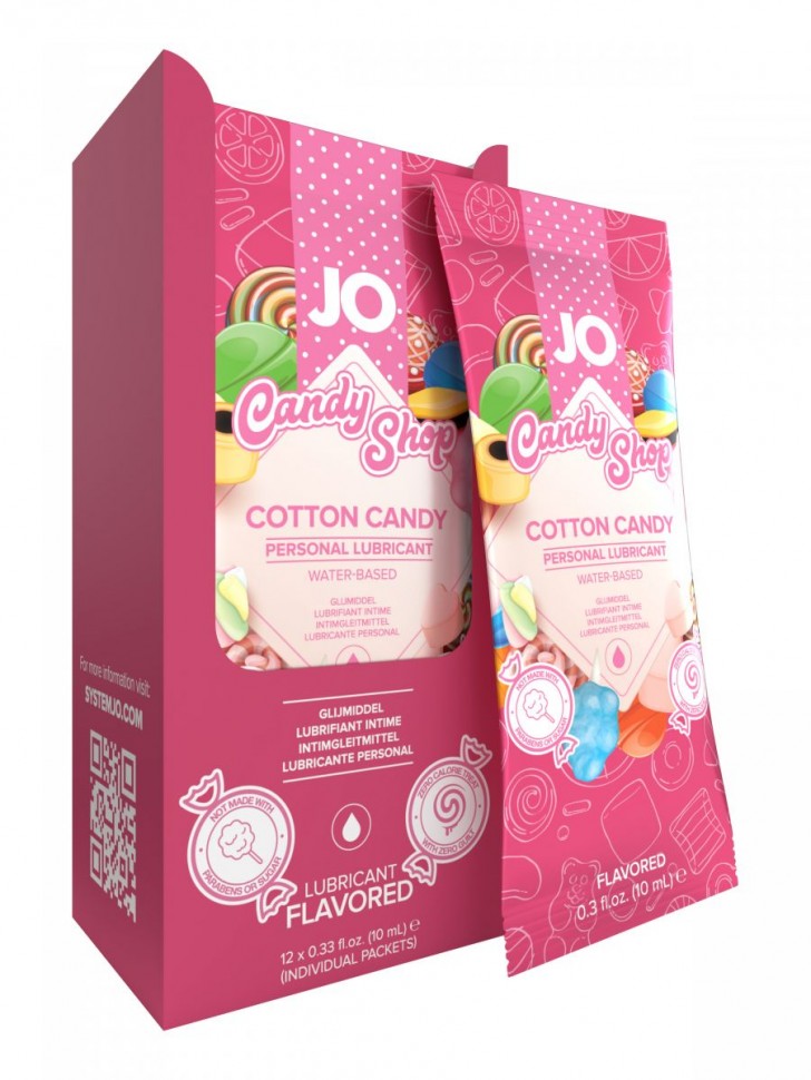Смазка на водной основе Candy Shop Cotton Candy с ароматом сладкой ваты - 12 саше по 10 мл. фото 1 — pink-kiss