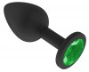 Чёрная анальная втулка с зеленым кристаллом - 7,3 см. фото 2 — pink-kiss