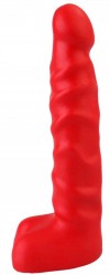 Красный анальный стимулятор с мошонкой - 14 см. фото 1 — pink-kiss