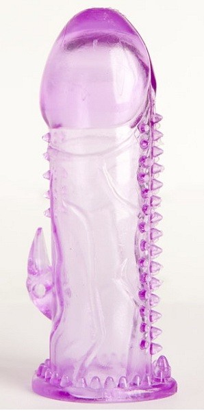 Фиолетовая гелевая насадка с шипами - 13 см. фото 1 — pink-kiss