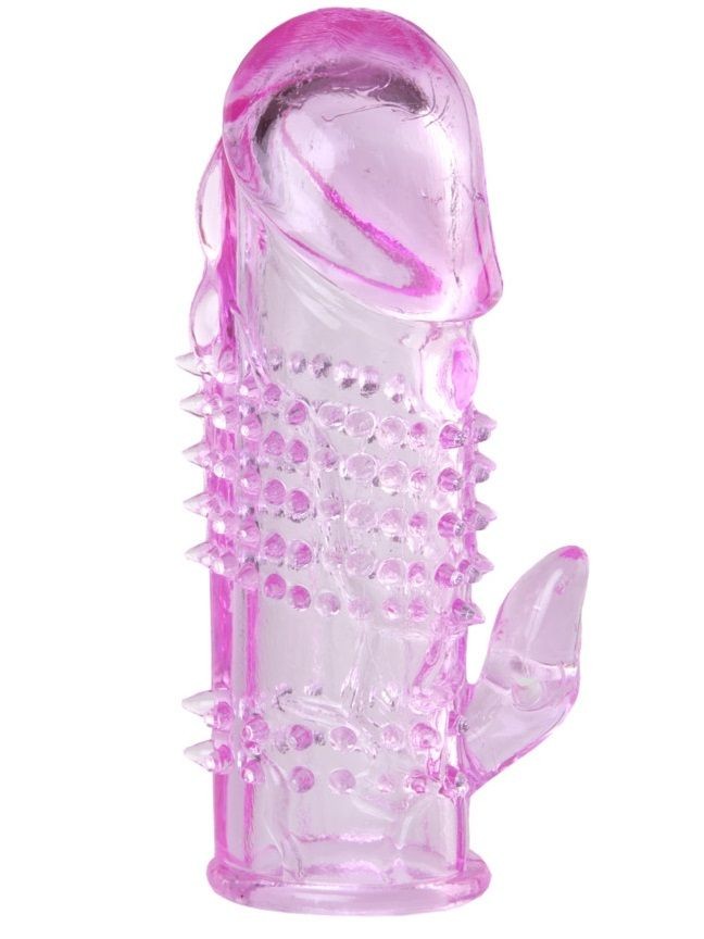 Розовая  гелевая насадка с клиторальным отростком - 13,5 см. фото 1 — pink-kiss