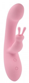 Нежно-розовый вибратор со стимулятором клитора Jumping Rabbit Vibrator - 19,5 см. фото 1 — pink-kiss