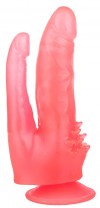 Розовый двойной фаллоимитатор с шипами и присоской - 17 см. фото 1 — pink-kiss