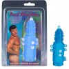 Голубая эластичная насадка на пенис с жемчужинами, точками и шипами Pearl Stimulator - 11,5 см. фото 2 — pink-kiss