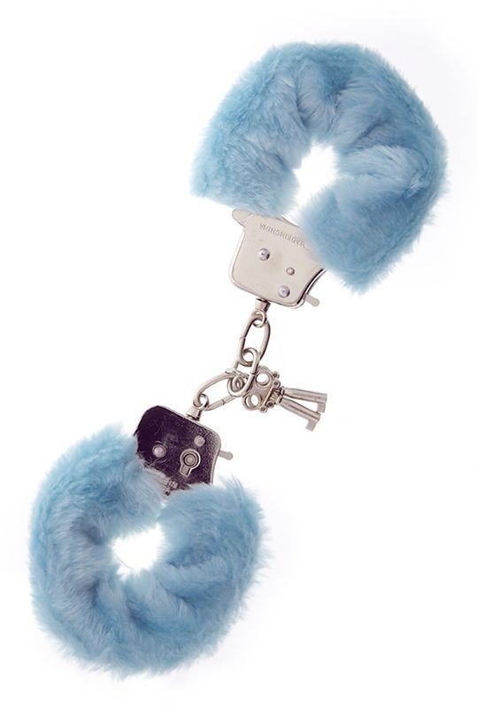 Голубые меховые наручники METAL HANDCUFF WITH PLUSH BLUE фото 1 — pink-kiss