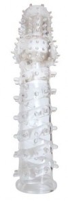 Закрытая прозрачная рельефная насадка с шипиками Crystal sleeve - 13,5 см. фото 1 — pink-kiss