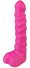 Ярко-розовый анальный стимулятор с мошонкой - 14 см. фото 1 — pink-kiss