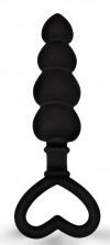 Черная рельефная анальная цепочка с ручкой-сердечком - 15 см. фото 1 — pink-kiss