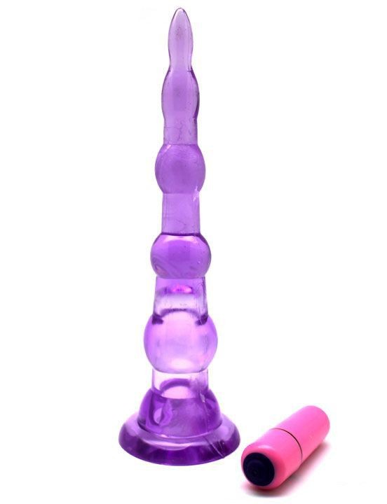 Фиолетовый анальный конус с вибропулькой - 17 см. фото 1 — pink-kiss