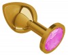 Золотистая средняя пробка с розовым кристаллом - 8,5 см. фото 2 — pink-kiss