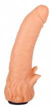 Телесная гелевая насадка-фаллос с клиторальными лепестками - 18,5 см. фото 1 — pink-kiss