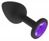 Чёрная анальная втулка с фиолетовым кристаллом - 7,3 см. фото 2 — pink-kiss