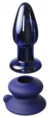 Синий конический стеклянный вибростимулятор с пультом ДУ и присоской - 10,2 см. фото 3 — pink-kiss