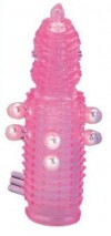 Розовая эластичная насадка на пенис с жемчужинами, точками и шипами Pearl Stimulator - 11,5 см. фото 2 — pink-kiss