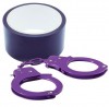 Набор для фиксации BONDX METAL CUFFS AND RIBBON: фиолетовые наручники из листового материала и липкая лента фото 1 — pink-kiss