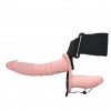 Женский страпон на эластичных ремешках с вибрацией и вагинальной пробкой - 18 см. фото 4 — pink-kiss