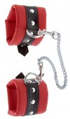 Красно-чёрные наручники на металлической цепочке фото 1 — pink-kiss