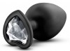 Черная анальная пробка с прозрачным стразом-сердечком Bling Plug Large - 9,5 см. фото 1 — pink-kiss