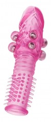 Стимулирующая розовая насадка с шишечками и шипами - 13,5 см. фото 1 — pink-kiss