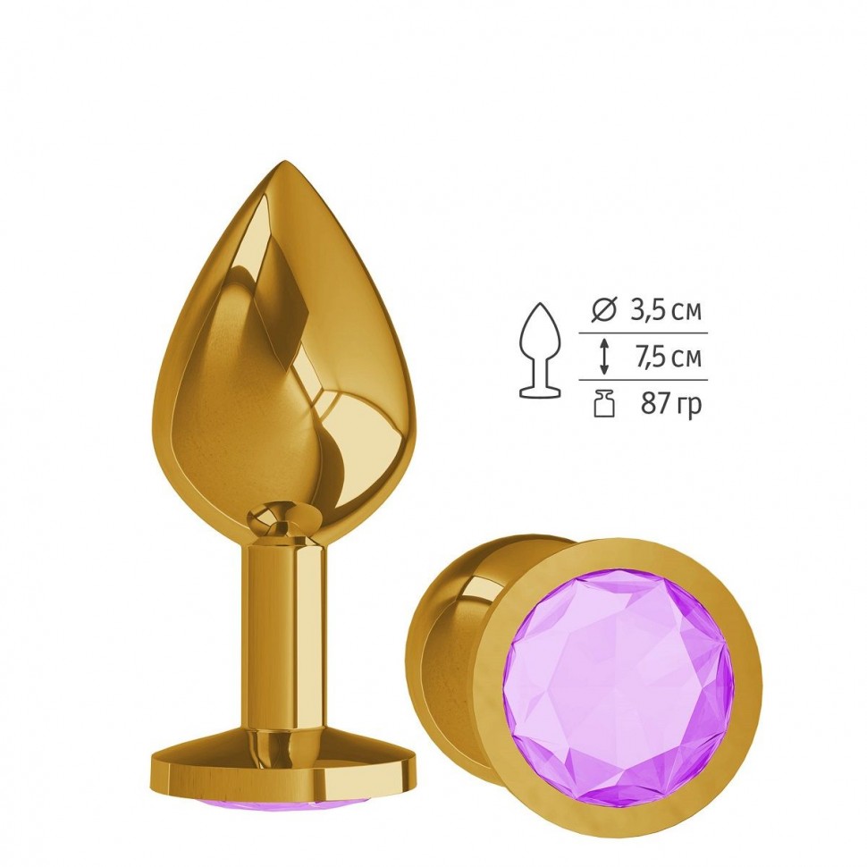 Золотистая средняя пробка с сиреневый кристаллом - 8,5 см. фото 1 — pink-kiss