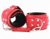 Красные кожаные наручники с меховым подкладом фото 1 — pink-kiss