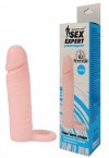 Насадка на пенис с кольцом для мошонки - 16 см. фото 4 — pink-kiss