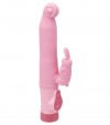 Розовый вибромассажёр с клиторальным зайчиком - 16,5 см. фото 1 — pink-kiss