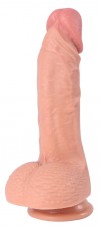 Телесный фаллоимитатор-реалистик с мошонкой Real Dual Layer - 21,5 см. фото 1 — pink-kiss