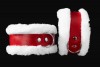 Бело-красные наручники из натуральной кожи с нежным мехом фото 3 — pink-kiss