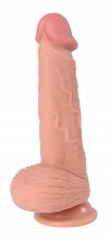 Телесный реалистичный фаллоимитатор REAL Dual Layer с мошонкой на присоске - 20 см. фото 1 — pink-kiss