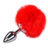 Серебристая анальная пробка с красным хвостиком Metal Anal Fluffy Size S фото 1 — pink-kiss